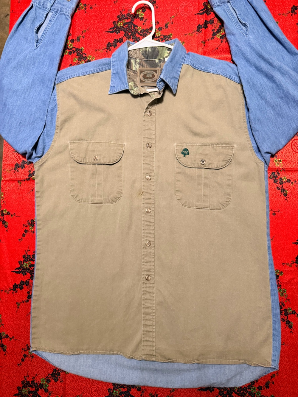 Rare Mossy Oak Companions Two-Tone Khaki&Light Blue Denim Shirt (SmallBurnMark)